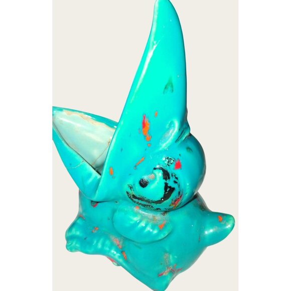 Vintage Turquoise Ceramic Bird Planter Orange Black Splatter - Picture 3 of 10